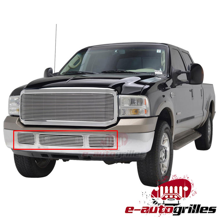 EAG 05-07 Ford F-250/F-350 Bumper Tow Hook Billet Grille Combo Front Lower Aluminum Polished 8mm Horizontal Bar Style PN# 38-1115+38-1117