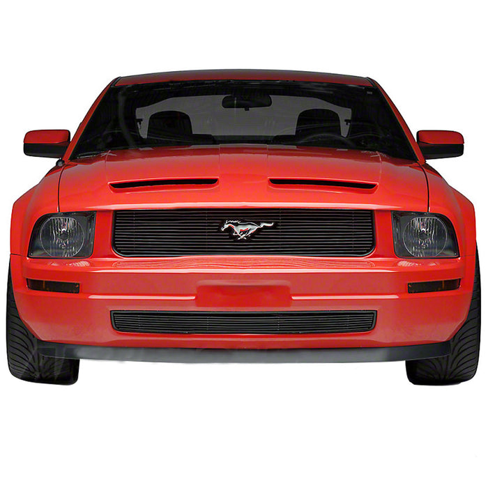 EAG 05-09 Ford Mustang V6 Upper Grille and Bumper Billet Grille Aluminum Black 4mm Horizontal Overlay PN# 38-2119+38-2293
