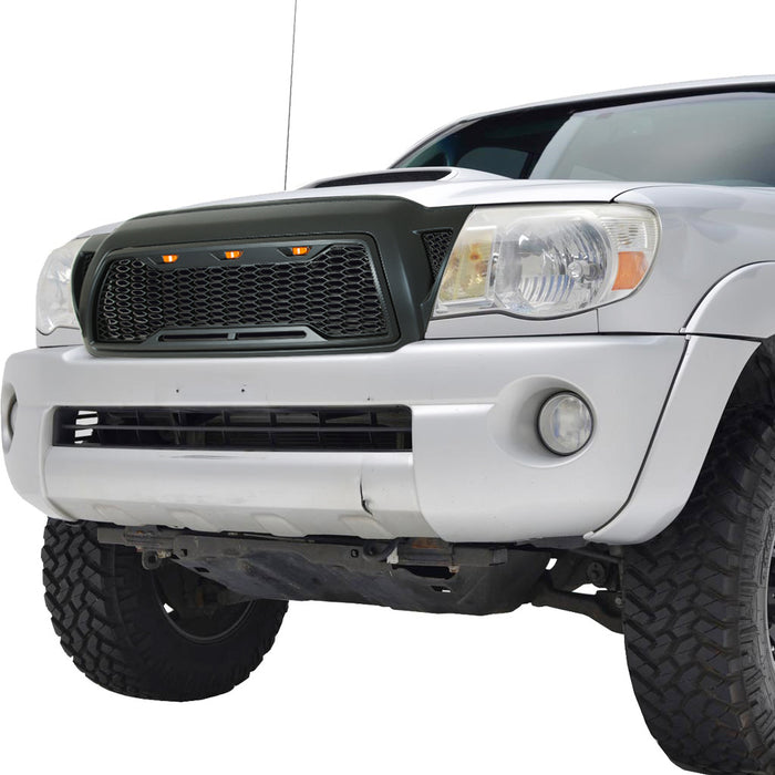 EAG ABS Grill with 3 Amber LED Lights - Matte Black Replacement  Front Grille Fit for 2005-2011 Tacoma PN# 05TAAG03