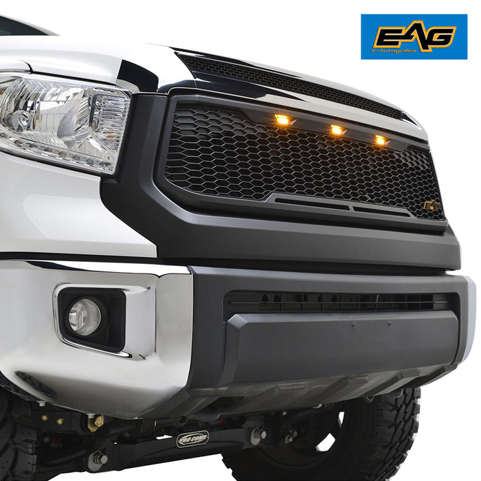 EAG Replacement ABS Grille Upper Front Hood Grill - Matte Black - with Amber LED Lights Fit for 14-21 Tundra PN# 14TUAG00