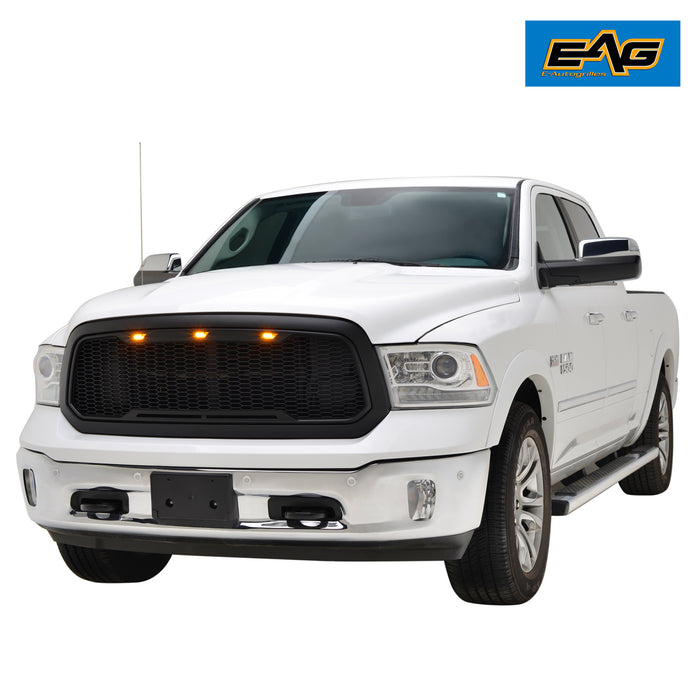 EAG Replacement Front Grille Upper Grill - Matte Black - with Amber LED Lights Fit for 13-18 Ram 1500 PN# 13DGAG03