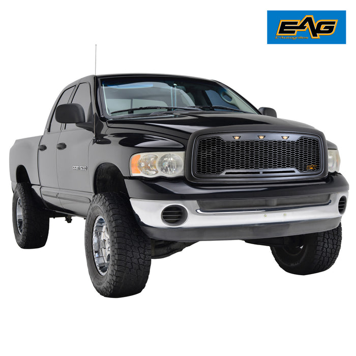 EAG Replacement ABS Upper Grille LED Front Grill - Charcoal Gray - with Amber LED Lights Fit for 02-05 Ram 1500/2500/3500 PN# 02DGAG02