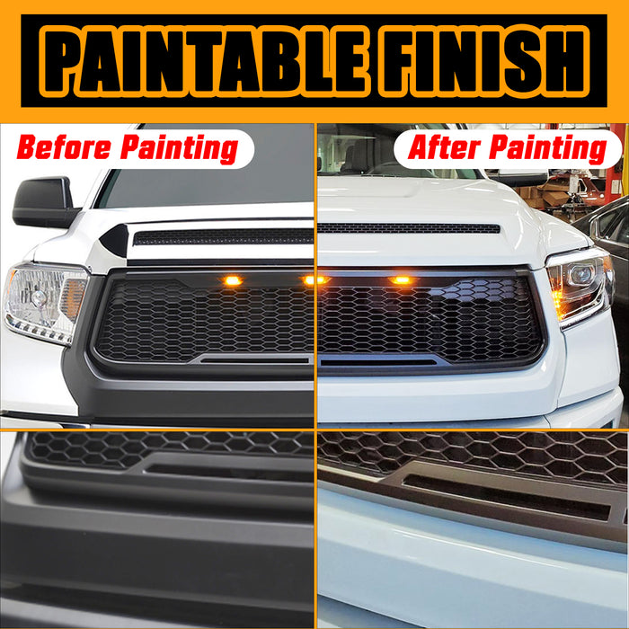 EAG Replacement ABS Grille Upper Front Hood Grill - Matte Black - with Amber LED Lights Fit for 14-21 Tundra PN# 14TUAG00