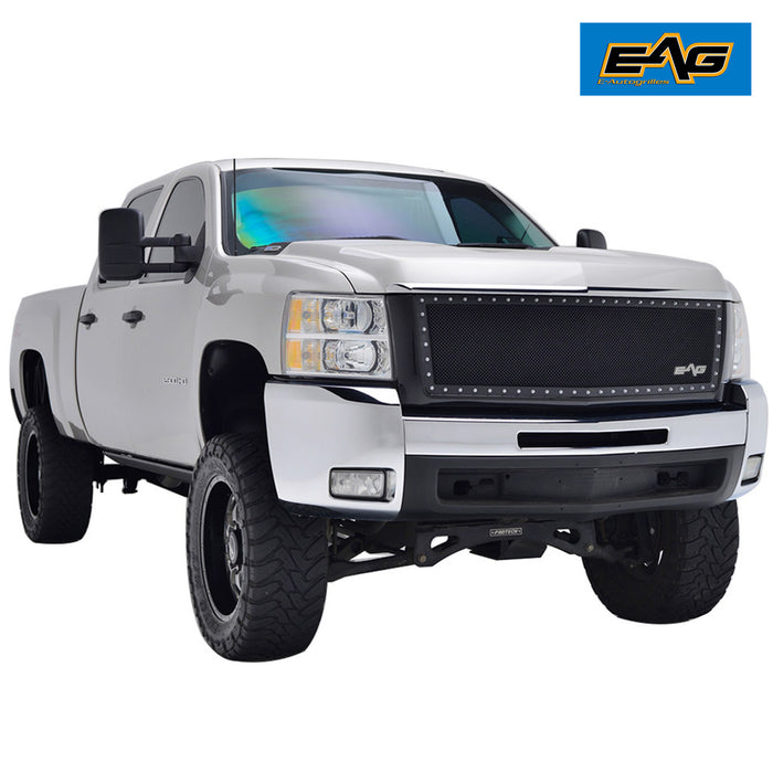 EAG Rivet Mesh Grille Stainless Steel Replacement with Shell Fit for 07-10 Chevy Silverado 2500/3500 PN# 07CHBB00