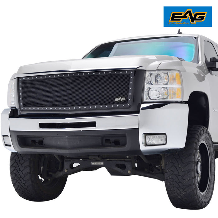 EAG Rivet Mesh Grille Stainless Steel Replacement with Shell Fit for 07-10 Chevy Silverado 2500/3500 PN# 07CHBB00