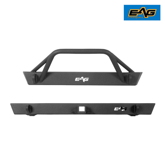 EAG Front Bumper and Rear Bumper Combo Black Textured Offroad Fit for 87-06 Wrangler TJ YJ PN# JTJBC000
