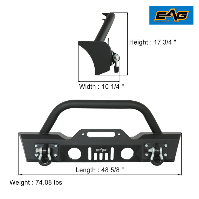 EAG Front Bumper Stubby with Fog Light Hole and Winch Plate Fit for 07-18 Wrangler JK Offroad PN# JJKFB003