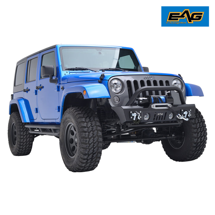 EAG Front Bumper Stubby with Fog Light Hole and Winch Plate Fit for 07-18 Wrangler JK Offroad PN# JJKFB003