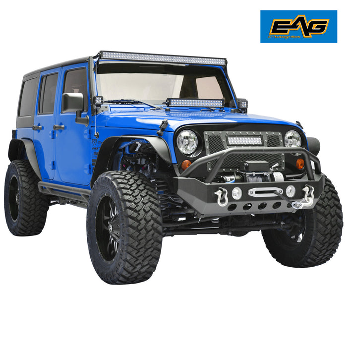 EAG Front Bumper with Fog light Housing and Winch Plate Fit for 07-18 Wrangler JK Offroad PN# JJKFB009