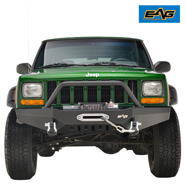 EAG XJ Steel Front Bumper with Winch Plate & D-rings Fit for 84-01 Cherokee XJ / 84-01 Comanche MJ PN# JXJFB001