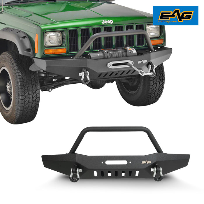 EAG XJ Steel Front Bumper with Winch Plate & D-rings Fit for 84-01 Cherokee XJ / 84-01 Comanche MJ PN# JXJFB001