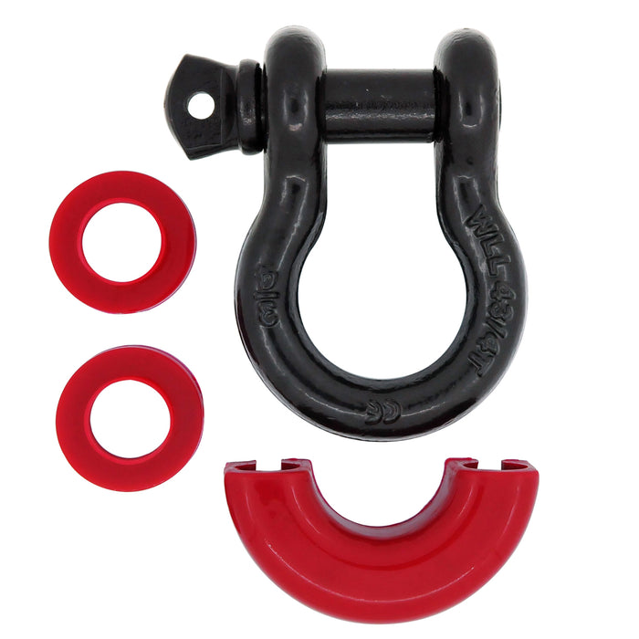 EAG 1 Pair 3/4" Black 4.75 Ton D-Ring Bow Shackle with 7/8" Diameter Pin and Red Isolator & Washers PN# JJKML029
