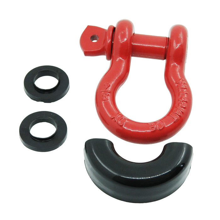 EAG 1 Pair 3/4 inch Red D-Ring Shackles 4.75 Ton 9500 Lbs Capacity with 7/8 inch Diameter Pin Black Isolator Washer Kits PN# JJKML031