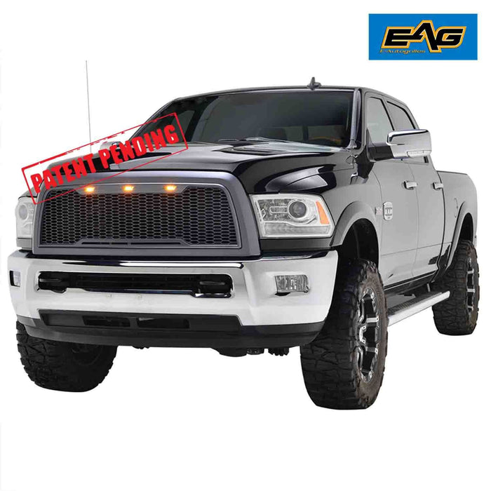 EAG Replacement Ram ABS Upper Grille Front Hood Grill - Charcoal Gray - With Amber LED Lights for 13-18 Dodge Ram 2500/3500 Heavy Duty PN# ZI017C