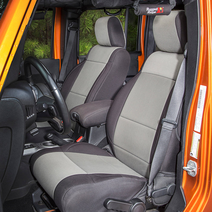 Rugged Ridge Seat Cover Kit, Front, Neoprene, Black/Gray; 11-18 Jeep Wrangler 13215.09
