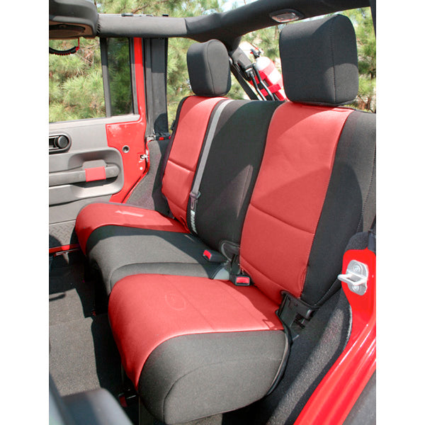 Rugged Ridge Seat Cover, Rear, Neoprene Black/Red; 07-18 Jeep Wrangler JKU 13264.53