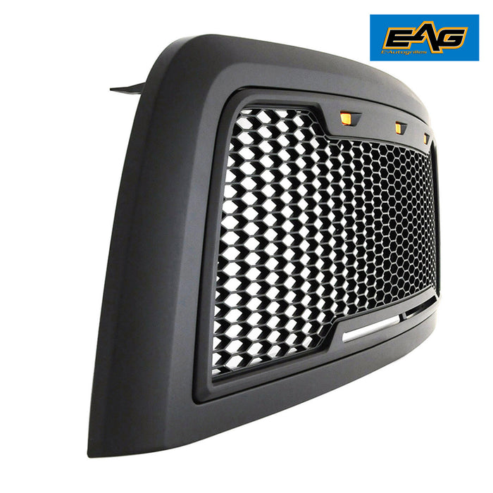 EAG Replacement ABS Upper Grille Front Hood Grill - Matte Black - with Amber LED Lights Fit for 13-18 Ram 2500/3500 Heavy Duty PN# 13DGAG01