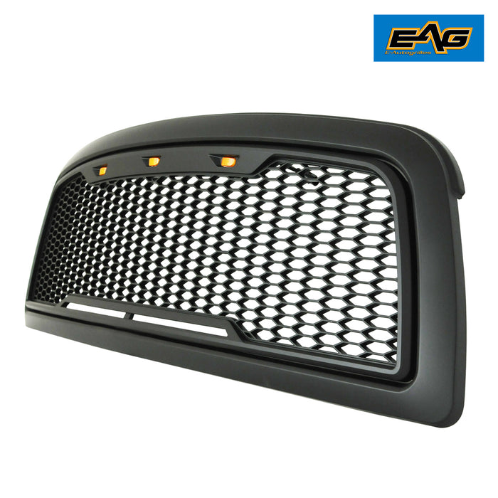 EAG Replacement ABS Upper Grille Front LED Grill - Matte Black - with Amber LED Lights Fit for 09-12 Ram 1500 PN# 09DGAG00