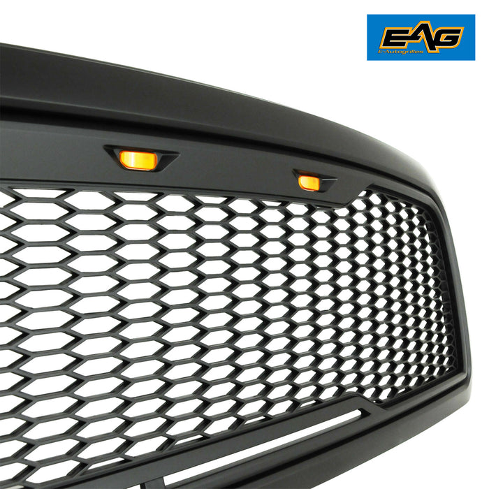EAG Replacement ABS Upper Grille Front LED Grill - Matte Black - with Amber LED Lights Fit for 09-12 Ram 1500 PN# 09DGAG00