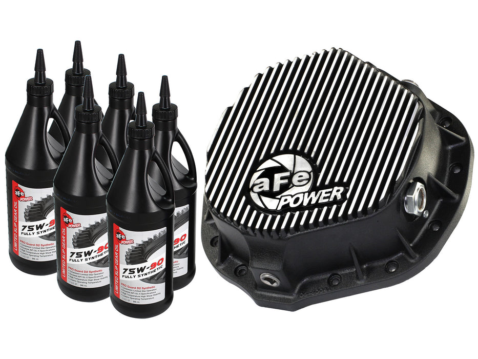 aFe Pro Series Rear Differential Cover Kit Black w/ Machined Fins & Gear Oil PN# 46-70012-WL