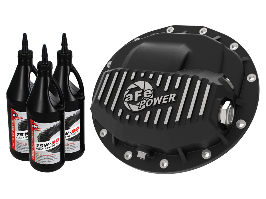 aFe Pro Series Front Differential Cover Black w/ Machined Fins & Gear Oil PN# 46-70402-WL