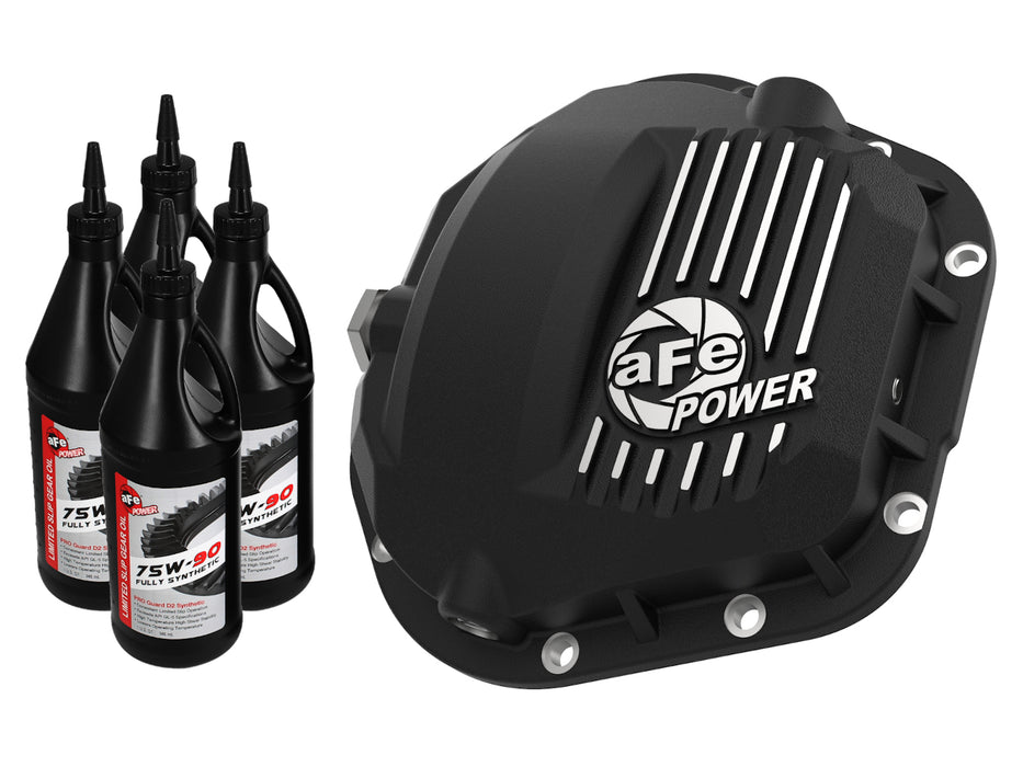 aFe Pro Series Dana 60 Front Differential Cover Black w/ Machined Fins & Gear Oil PN# 46-71101B
