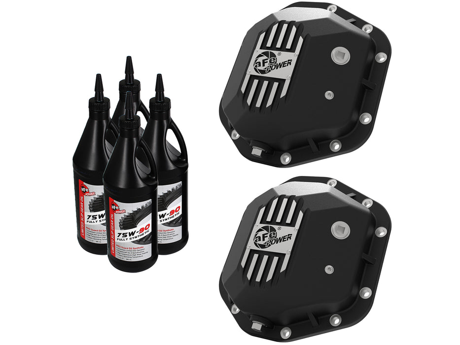 aFe Pro Series Dana 44 Front and Rear Differential Covers Black w/ Machined Fins PN# 46-7111BB