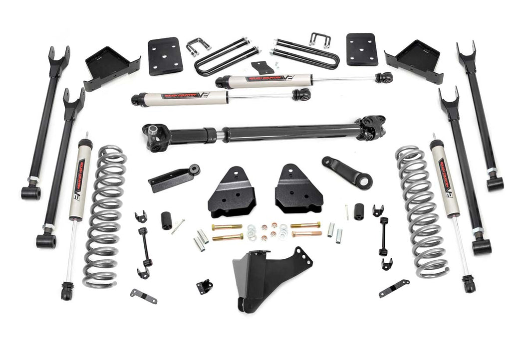 6 Inch Ford 4-Link Suspension Lift Kit w/Front Drive Shaft 17-19 F-250/350 4WD Diesel 4 Inch Axle w/Overloads V2 Monotube Shocks Rough Country #50871