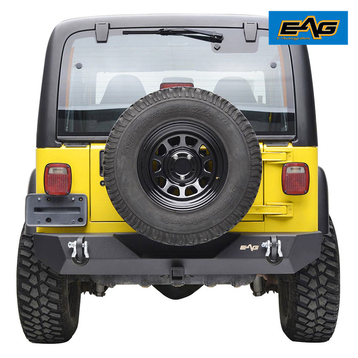 EAG Rear Bumper with 2 inch Hitch Receiver and D-Ring Black Textured Off Road Fit for 87-06 Wrangler TJ YJ PN# JTJRB004