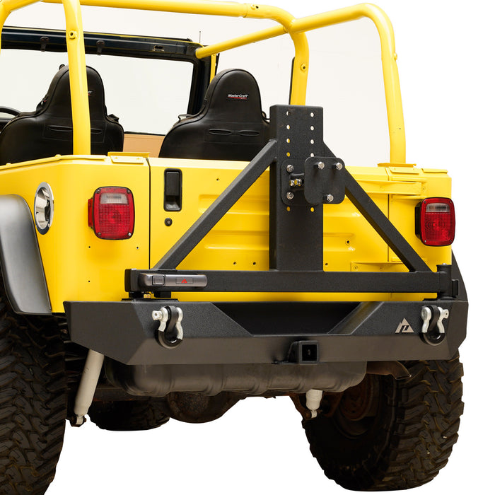 Paramount Rear bumper with Surgrip Lock Tire Carrier Fit for 87-06 Jeep Wrangler TJ YJ PN# 51-0015-P1-2+51-TJ1S-P2