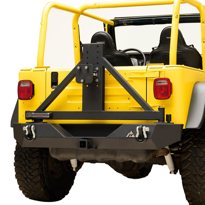 Paramount Rear bumper with Surgrip Lock Tire Carrier Fit for 87-06 Jeep Wrangler TJ YJ PN# 51-0015-P1-2+51-TJ1S-P2