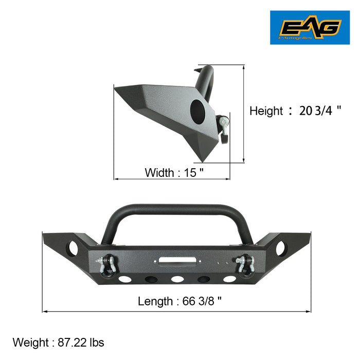 EAG Front Bumper with Winch Plate and D-rings Fit for 07-18 Wrangler JK Offroad PN# JJKFB005
