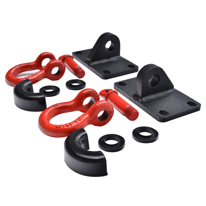EAG D-Ring Shackles with Mount Red D-Rings Black Isolators Mount Brackets Pair Fit for Jeep Ford Toyota PN# JJKML039