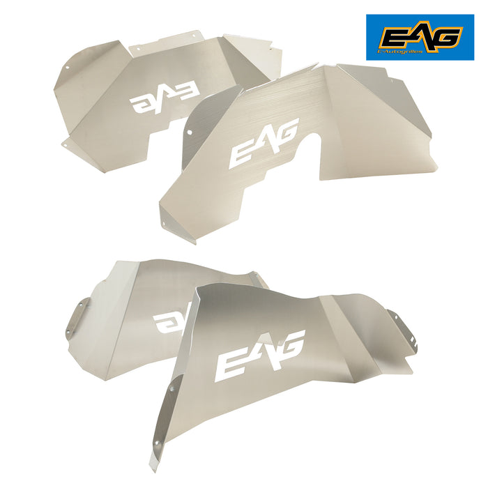 EAG Front + Rear Inner Fender Liner Wells Silver Aluminum 4PCS for 07-18 Wrangler JK PN# JJKFF017+JJKFF018