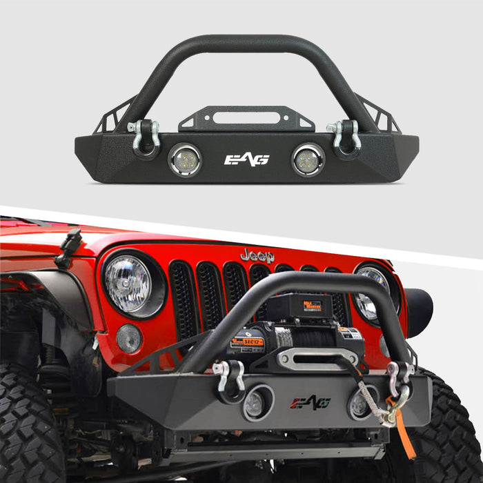 EAG Stubby Front Bumper W/ LED Lights & Winch Plate Fit for 07-18 Wrangler JK PN# JJKFB026