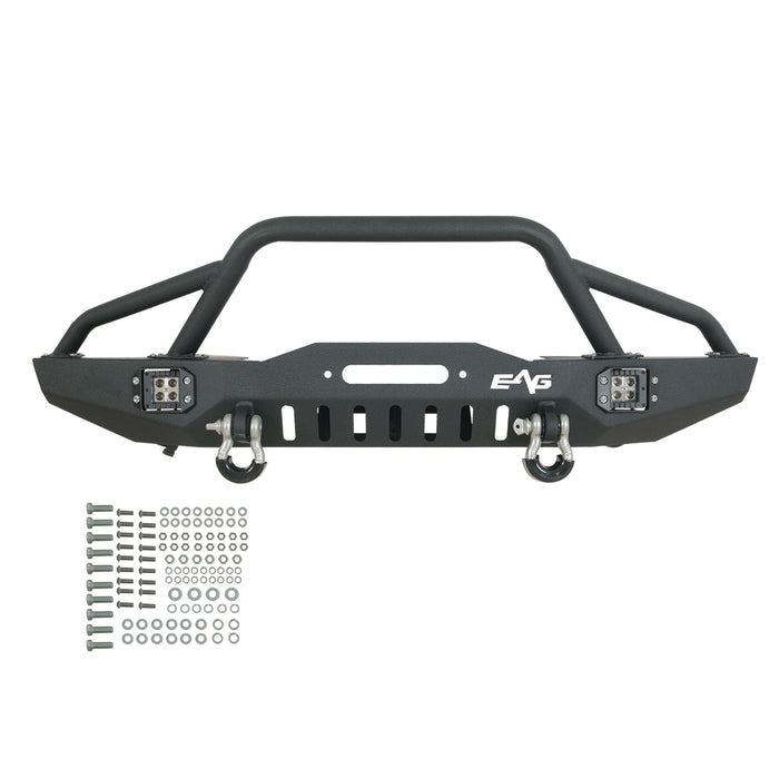 EAG Steel Front Bumper with LED Lights and Winch Plate Fit for 84-01 Cherokee XJ/Comanche MJ PN# JXJFB000