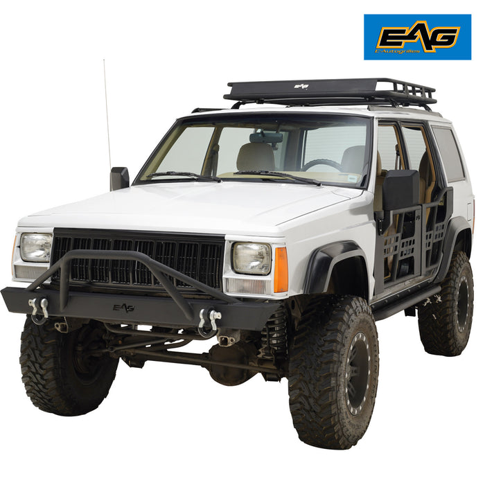 EAG Black Steel Front Bumper and Rear Bumper Combo 2PCS Fit for 1984-2001 Cherokee XJ PN# JXJBC000