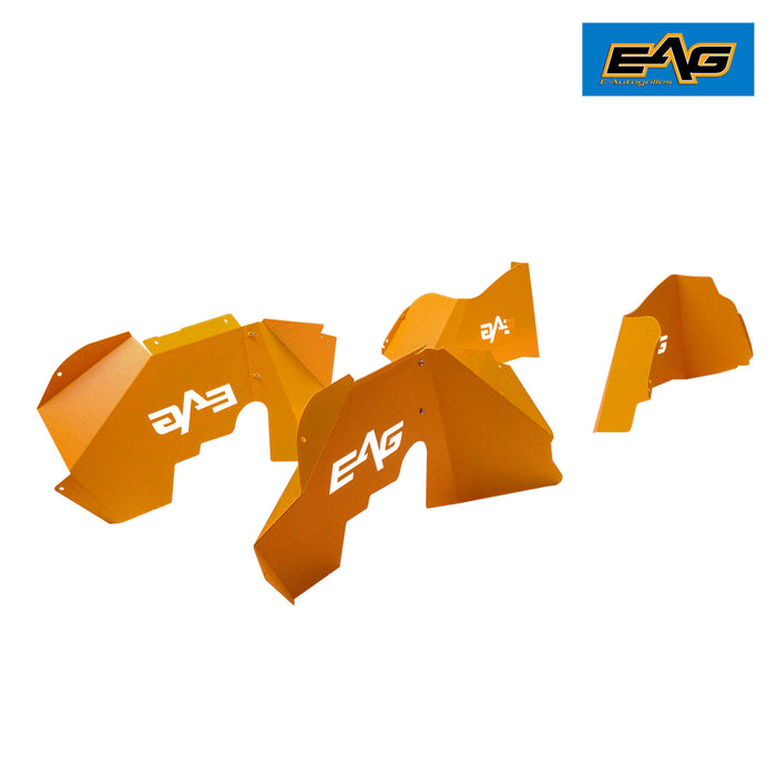 EAG JK Front and Rear Inner Fender Kit Sheet Metal Yellow 6PCS with Logo Cut Fit for 07-18 Wrangler JK PN# JJKFF024