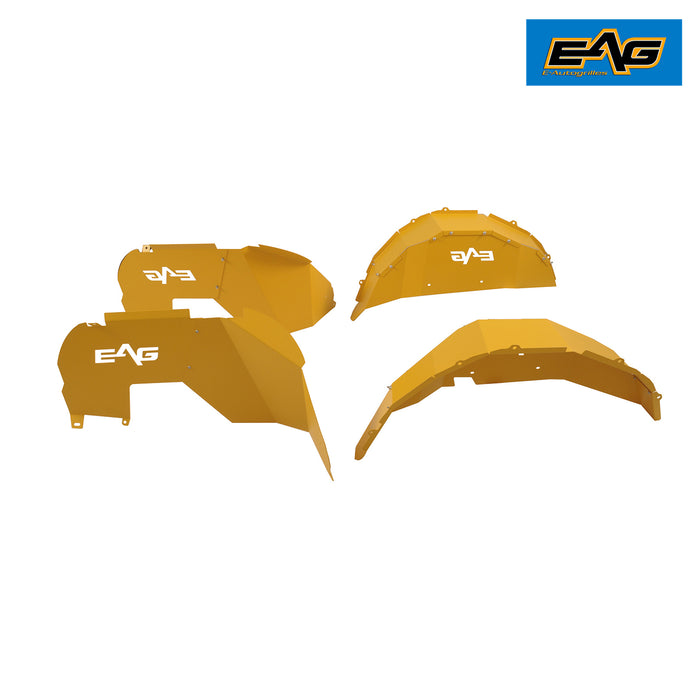 EAG Front and Rear Inner Fender Kit Sheet Metal Yellow 8PCS with Logo Cut Fit for 18-21 Wrangler JL PN# JJLFF015
