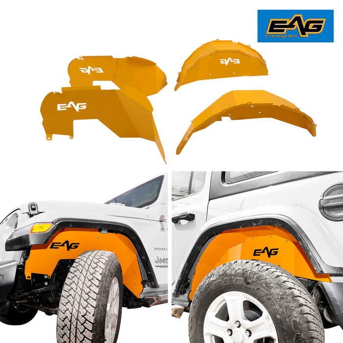 EAG Front and Rear Inner Fender Kit Sheet Metal Yellow 8PCS with Logo Cut Fit for 18-21 Wrangler JL PN# JJLFF015