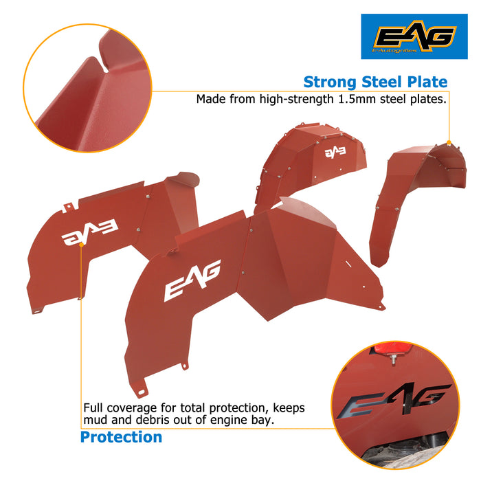 EAG Front and Rear Inner Fender Kit Sheet Metal Red 8PCS with Logo Cut Fit for 18-21 Wrangler JL PN# JJLFF016