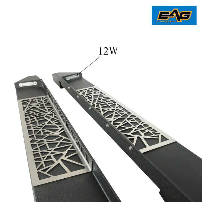 EAG 5 Inch Spider Web Running Boards and Brackets with LED Lights Fit for 07-17 Tundra CrewMax (Nerf Bars|Side Steps) PN# 52-4010+52-5686