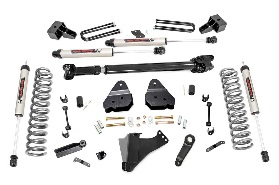 4.5 Inch Inch Ford Suspension Lift Kit w/ V2 Shocks and Front Driveshaft 17-20 F-350 4WD Diesel Dually Rough Country #55971