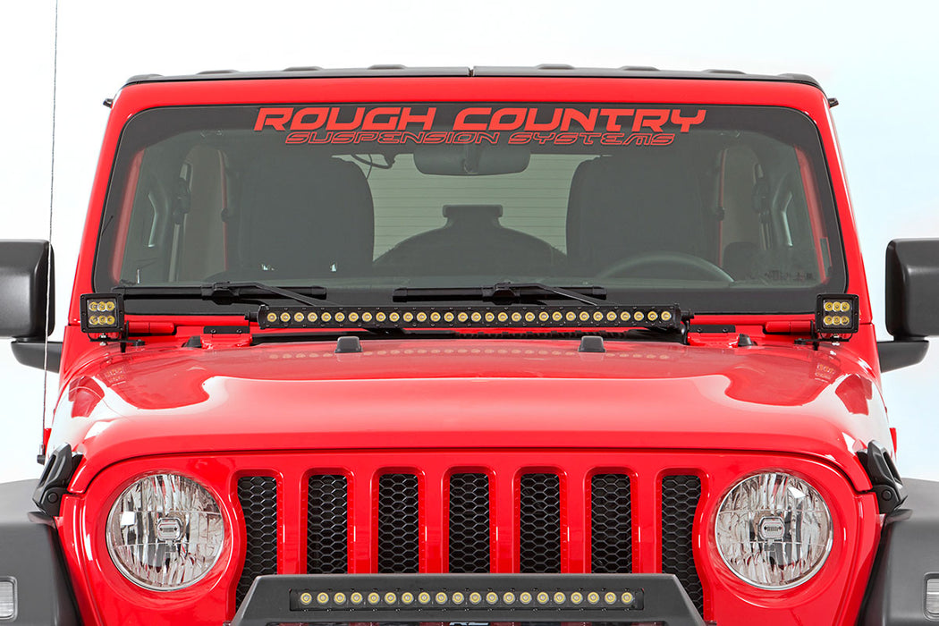 Jeep JL/Gladiator 2 Inch LED Lower Windshield Kit Black Series For 18-Pres Wrangler JL/20-Pres Gladiator Rough Country #70052