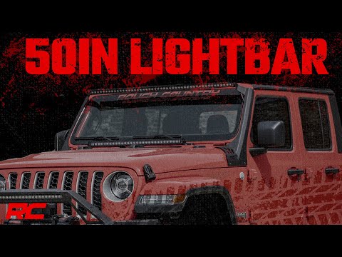 Jeep 50-Inch Straight LED Light Bar Upper Windshield Kit w/ Single-Row Chrome Series LED 2020 Gladiator JT, 18-20 Wrangler JL Rough Country #70064