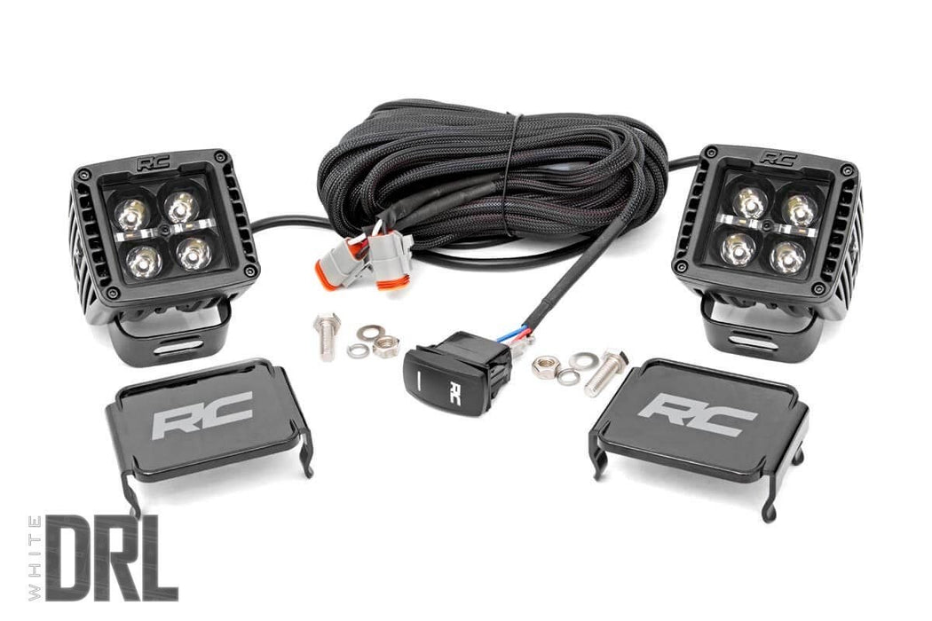 2 Inch Square Cree LED Lights Pair Black Series w/Cool White DRL Rough Country #70903BLKDRL