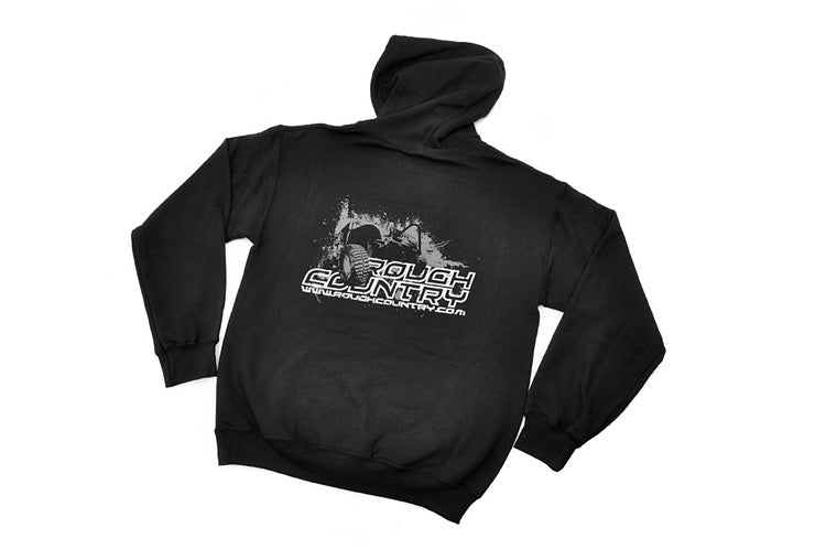Rough Country Hoodie 100 Percent Preshrunk Cotton Front Rough Country logo Back Jeep design Size Large Color Black #84028H
