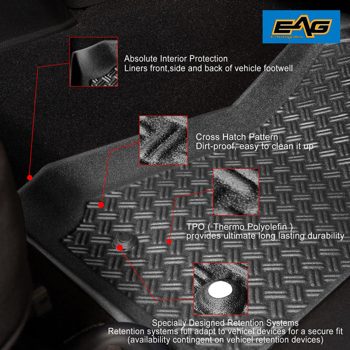 EAG Front & Rear Rubber Floor Mats Fits 14-18 Wrangler JK 4 Door PN# 15108B