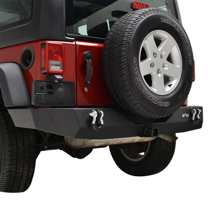 EAG Rear Bumper Full Width with D-rings Black Textured for 07-18 Jeep Wrangler JK Rock Crawler PN# JJKRB001