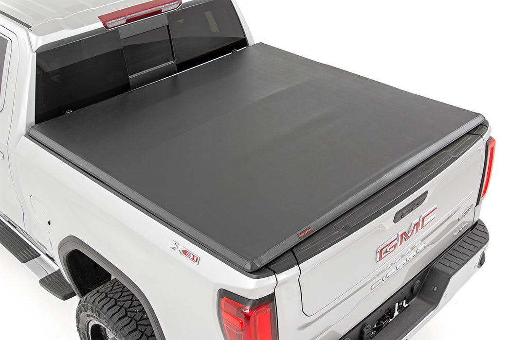 Soft Tri-Fold Bed Cover 19-20 Silverado/Sierra 1500 6 Foot 6 Inch Bed w/o Cargo Mgmt Rough Country #RC44308650